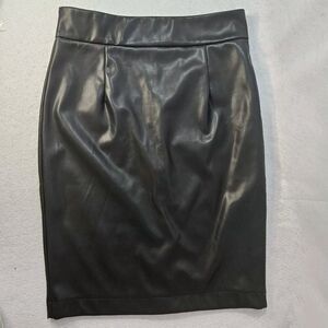 APRYLL Sz L Faux Leather Black Pencil Skirt Back Slit